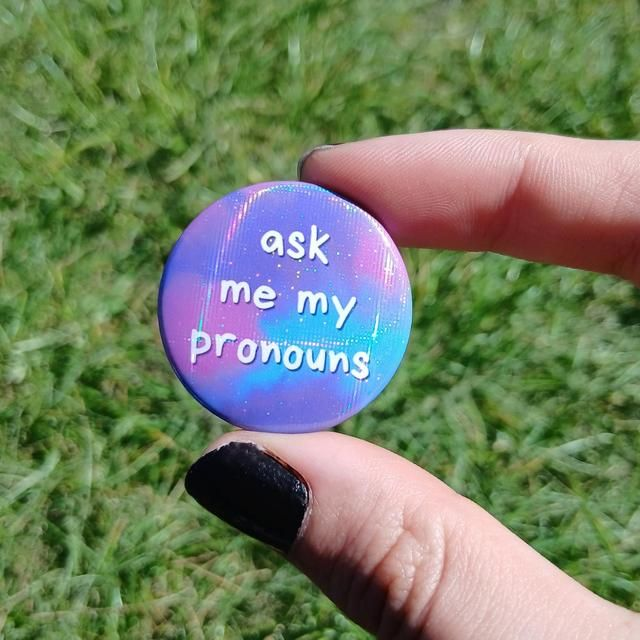 Pronoun Button Badge With Rainbow Holographic Effect