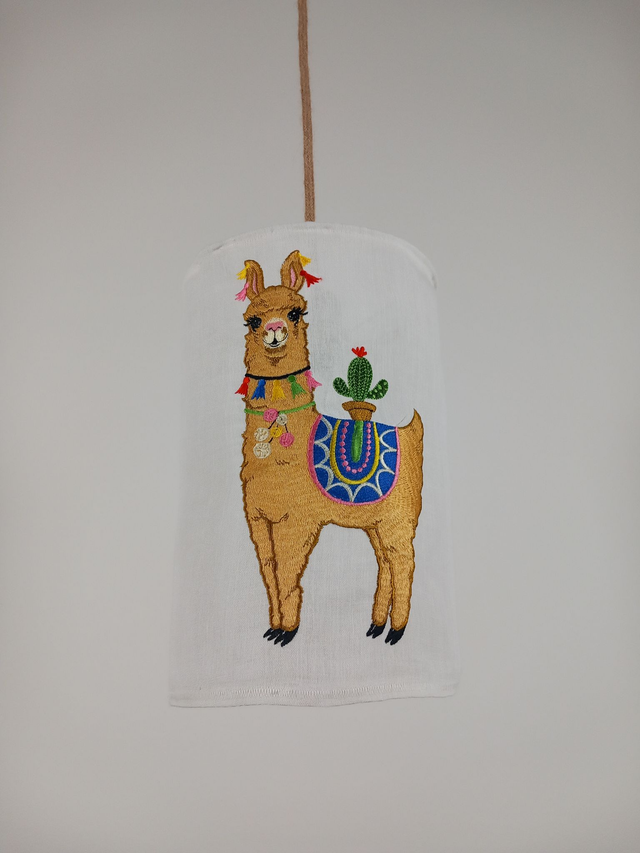 Abat-jour chambre enfant en lin brodé lama - lampe baladeuse artisanale - Diamètre 20 cm- 
