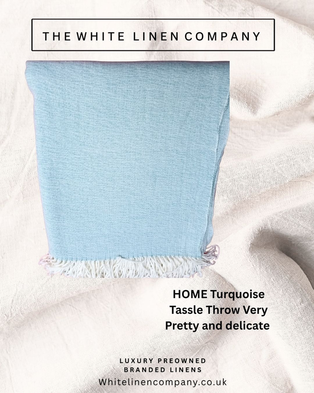 HOME Pale Turquoise and White Tassle Very Pretty Throw - Double