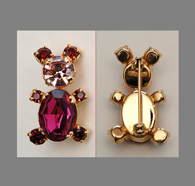Broche Ourson doré strass rubis Vintage Agatha  (collector)