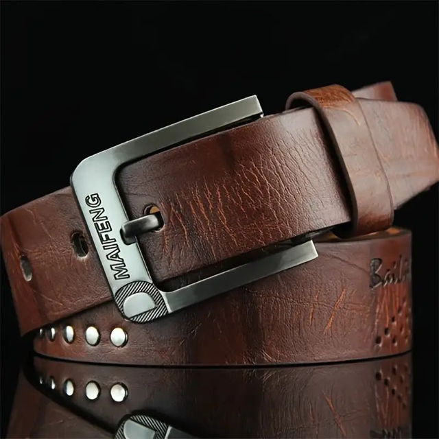 Ceinture pour Hommes Boucle Col carré  Vintage et Rivets 110 cm