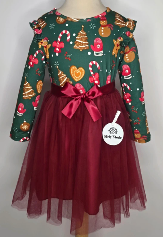 Robe de Noël - Vert foncé & Bordeaux