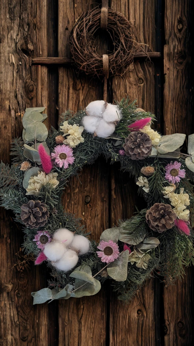 Couronne de Noël - rose et blanc