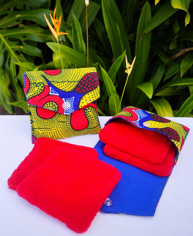 pochette Cathy et 4 lingettes bambous rouges