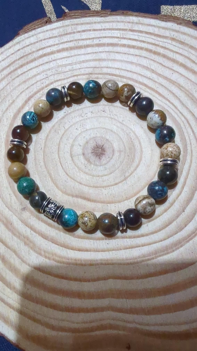 Garçons: Chrysocolle, Jaspe paysage et Œil de tigre 