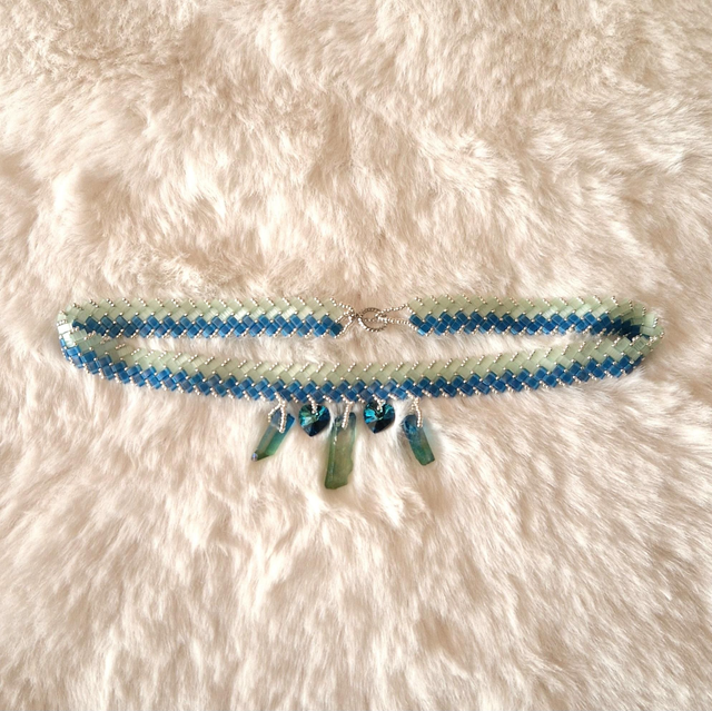 Ras du cou Epais vert et bleu 