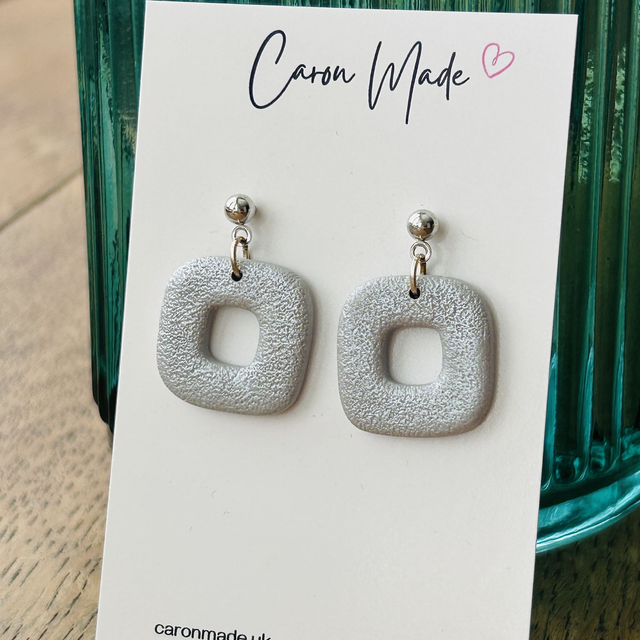 Silver grey rounded square earrings