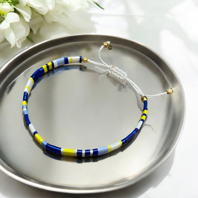 Bracelet en perles Tila bleu et jaune