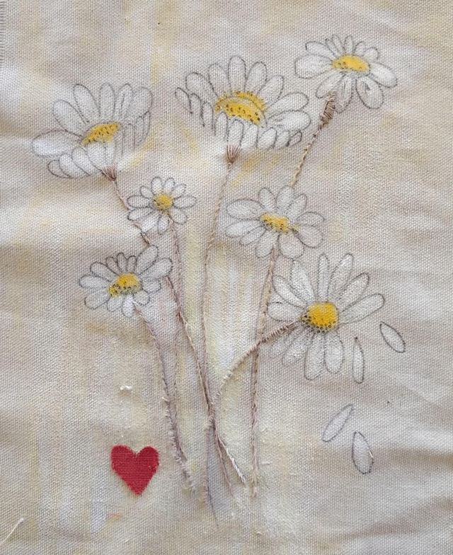 Tableau arts textiles fleurs - Marguerites 