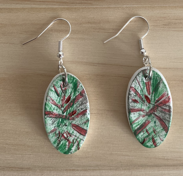 Hand Painted Air Dry Clay Oval Earrings 