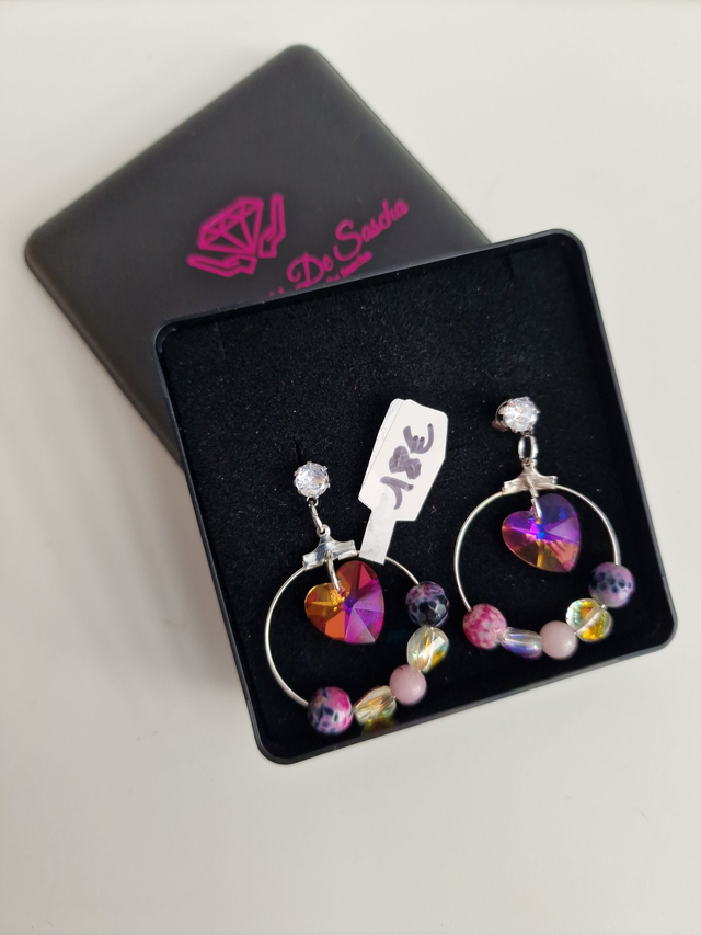 Boucles D'oreilles Acier Créoles Cœurs Cristal Agates Zirconiums