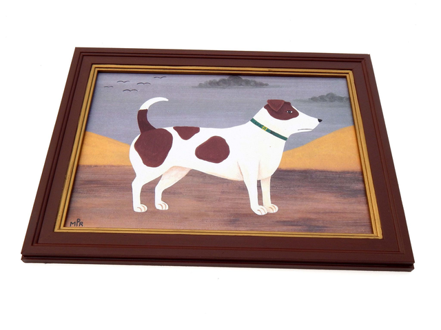 Framed Fine Art Print Naive Jack Russell Terrier Folk Art Dog