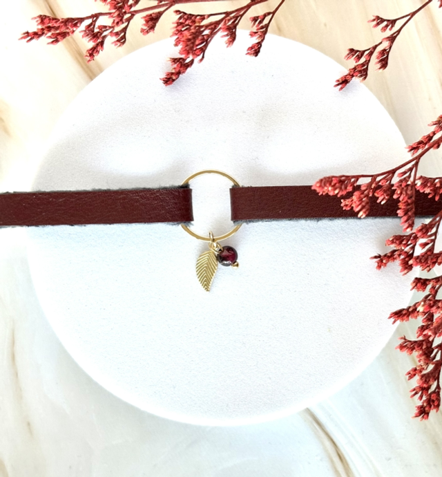 Bracelet INFINE Doré à l’Or Cuir de Raisin Intense Rust Grape