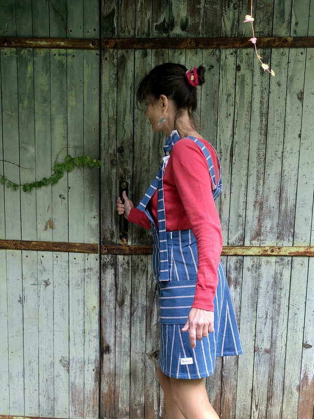  Jupe Salopette jean rayé 