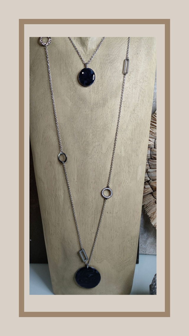 Collier 2en1 bleu nuit rond argenté 