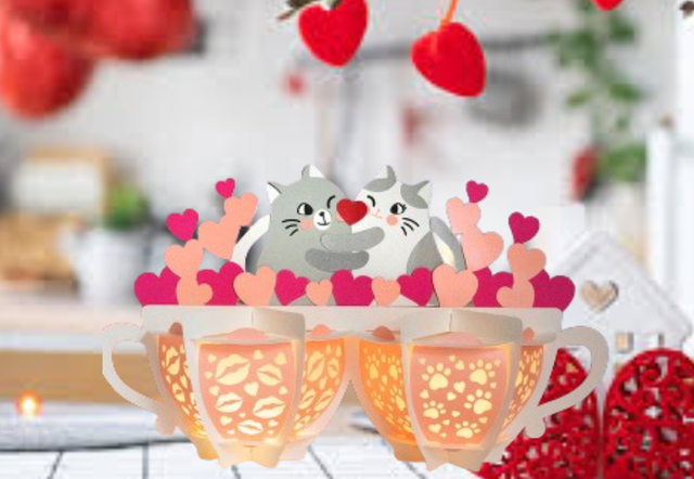 Lanterne Chat coeur St Valentin