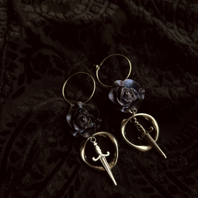 Rose and Dagger Hoop Earrings
