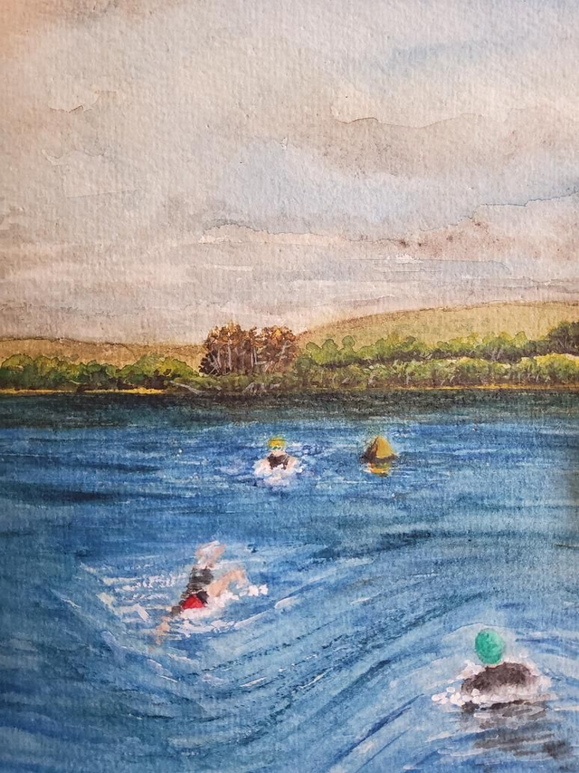 Swimmers at Scaling Dam birthday greeting card/ birthday card for wild swimmers/ North York Moors.