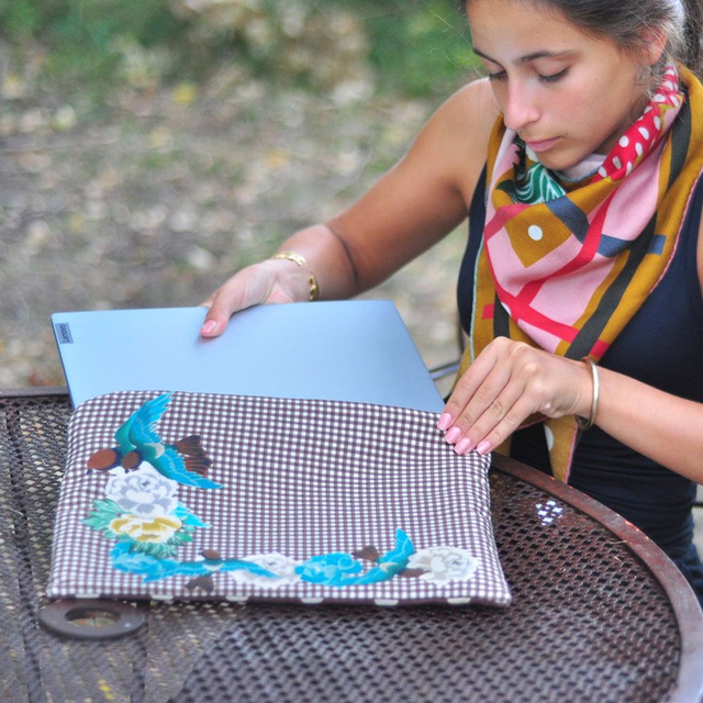 Housse Ordinateur 13 pouces - Vichy Brun - Lin et Coton