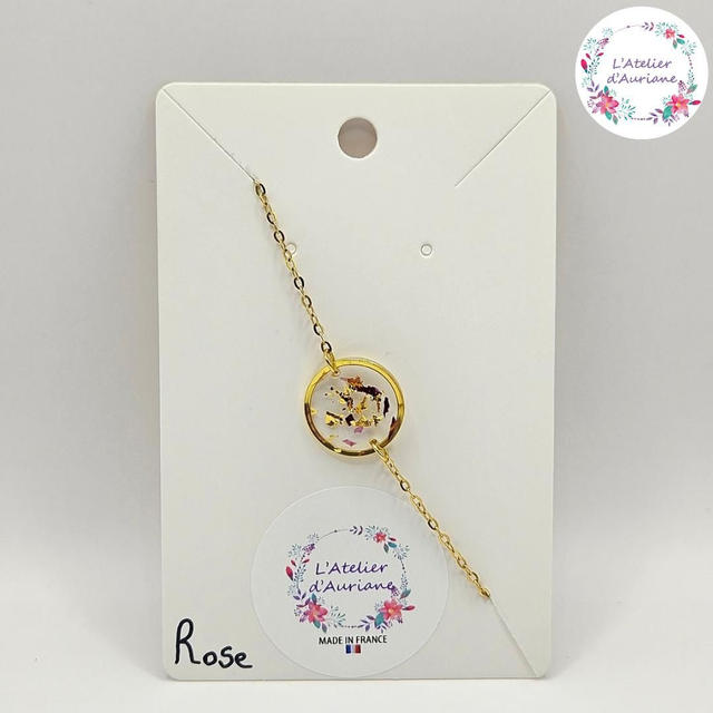 Bracelet "Rose & feuilles or" doré