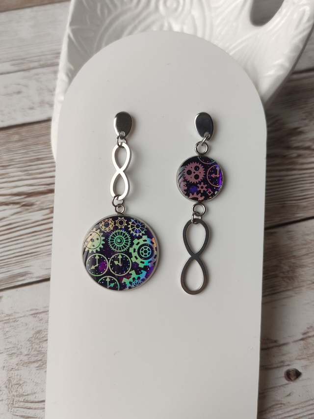 Boucles &quot;Karine&quot; violet et rouage acier inoxydable 