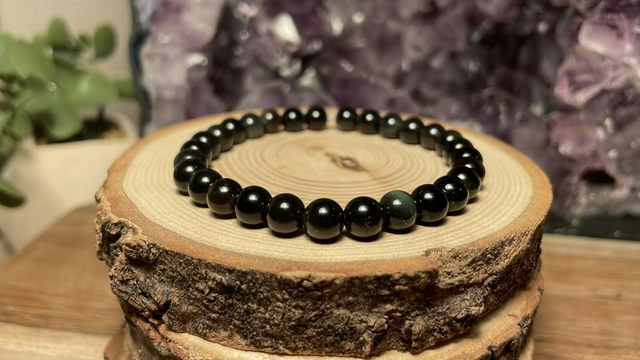 Bracelet OBSIDIENNE ARGENTEE 6mm
