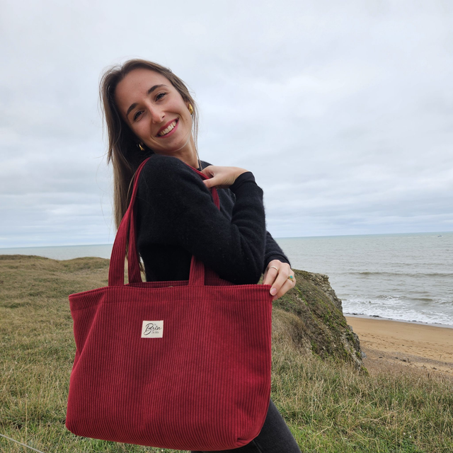 Sac cabas en velours côtelé framboise