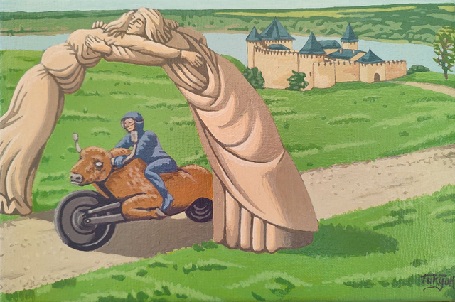 Castle's sculptural project and motorcycle prototipe, 20x30 akryl płótno 2024