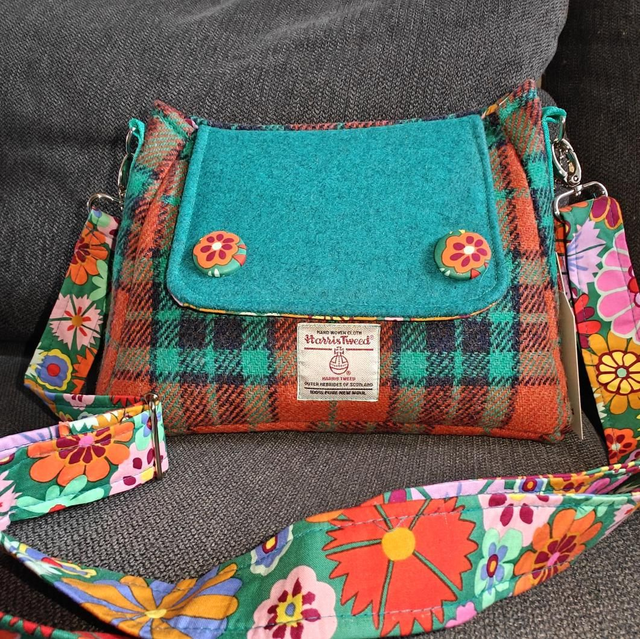 Harris Tweed Strathspey handbag. Abraham Moon spring colours bag.