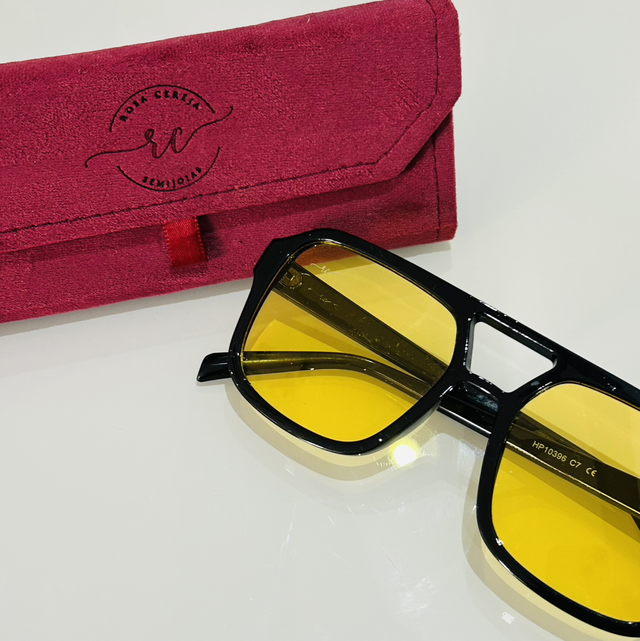 Óculos de sol moderna - preto - lente amarela proteção UV