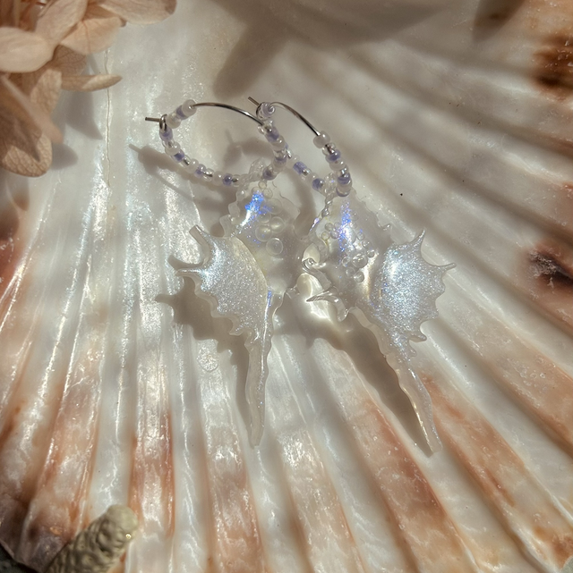 Iridescent Shell Earrings With Beaded Hoops