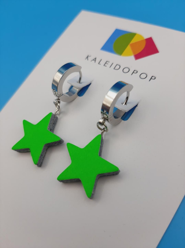 Star huggie hoop earrings  - neon green