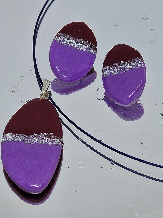 Set ketting en oorbellen "purple"