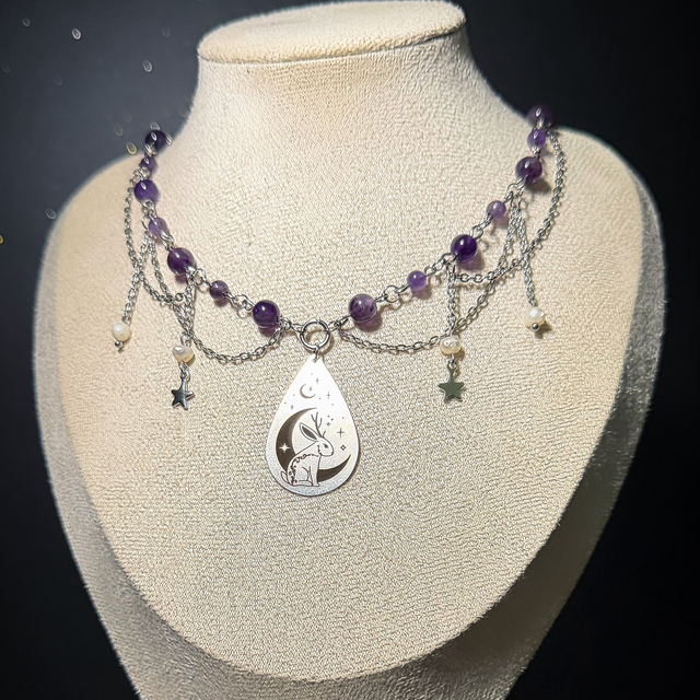 Collier JACKALOPE pierres d’améthyste 