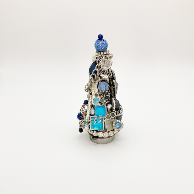 Mini Blue &amp; Silver Xmas Jewelled Christmas Tree Unique Handmade Decoration 