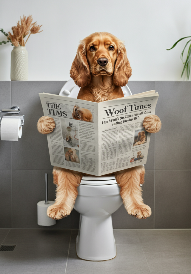 Spaniel on the Toilet Framed Canvas