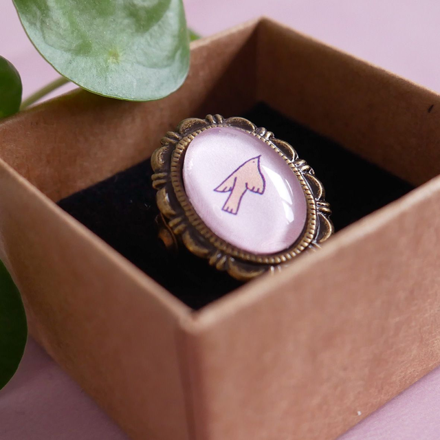 Broche ovale - Oiseau orange