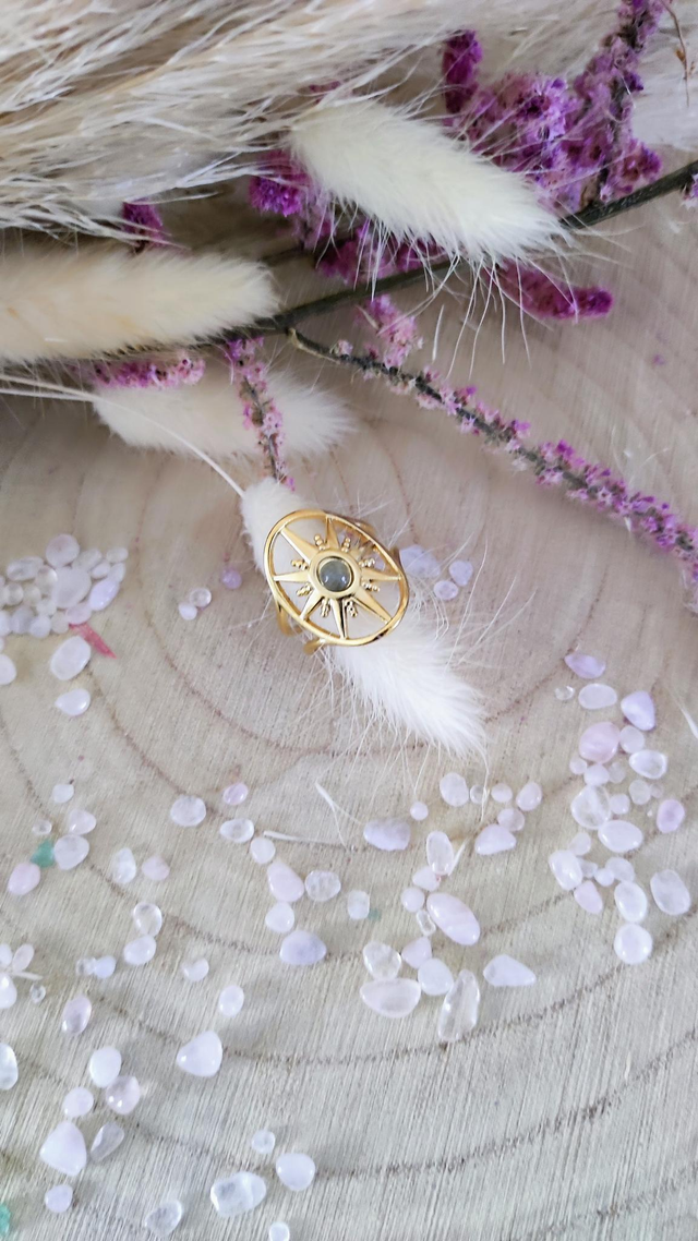 Bague Étoile Labradorite acier