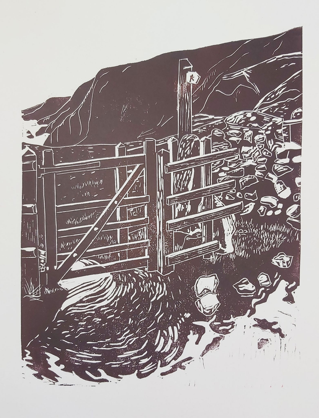 This Way - linoprint