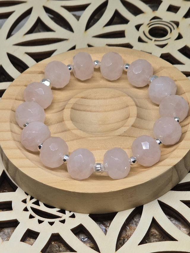 Bracelet Quartz rose rond à facettes XL 