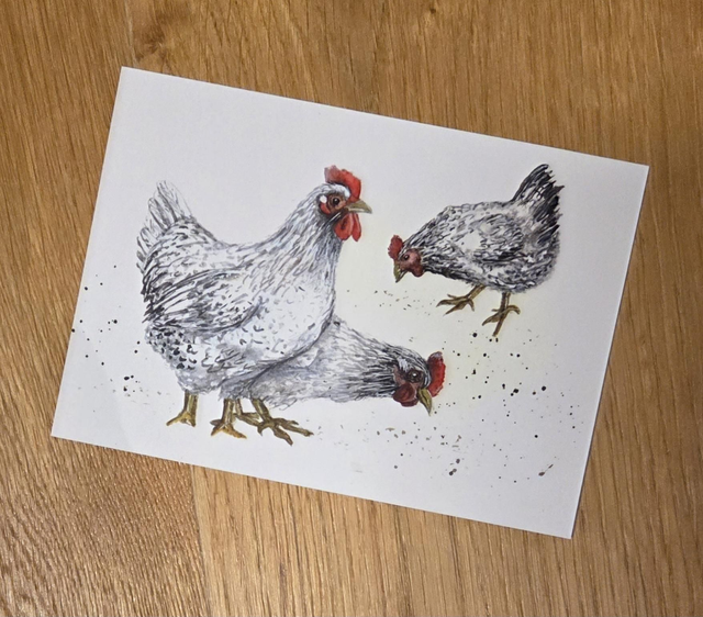 Postkarte "Hühner" | Kunstdruck DIN A6 300g | Handgemalte Grußkarte & liebevolle Deko |