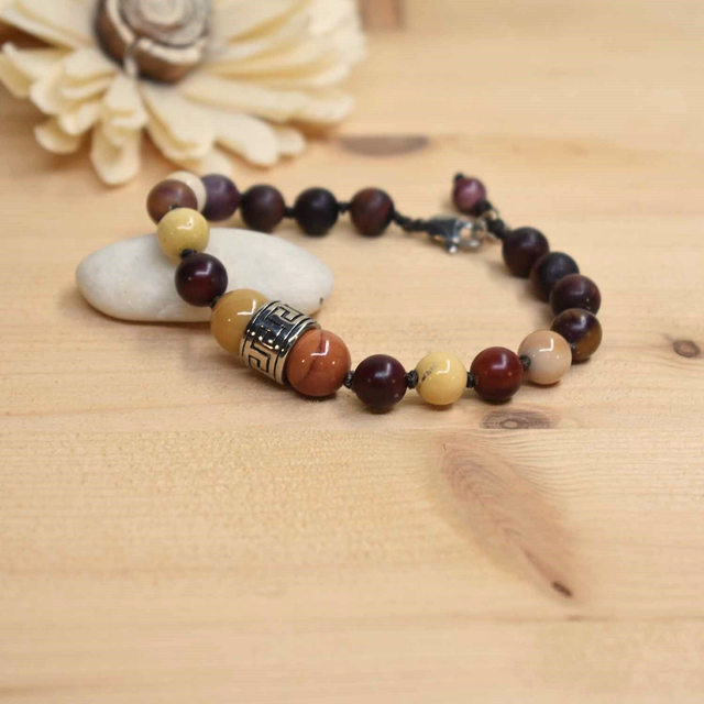 Bracelet homme grande roue azteque et jaspe mokaïte