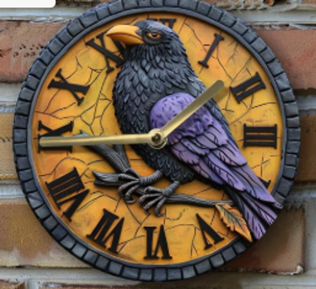 Vintage metalen klok Kraai (20cm diameter)