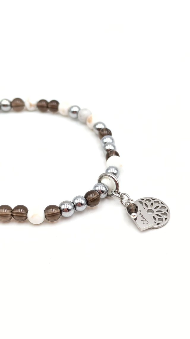 ✨ Bracelet Quartz Fumé &amp; Magnésite – Harmonie &amp; Douceur