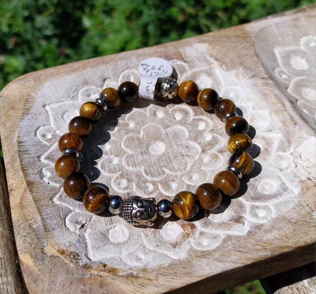Bracelet &quot;Bouddha&quot; en Oeil de tigre 