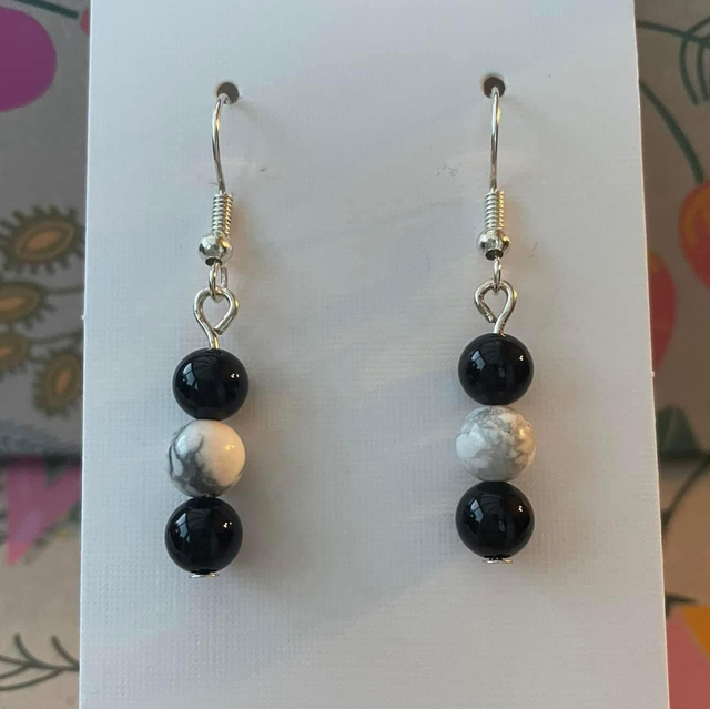 Onyx &amp; Howlite earrings silver plated ear hooks