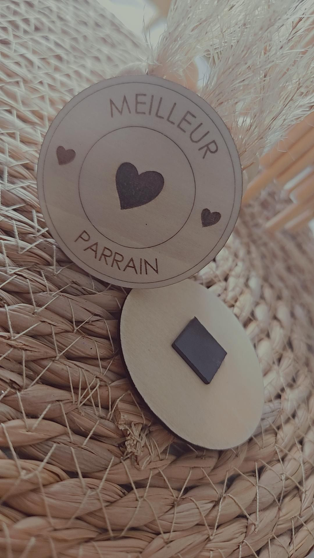 Magnet en bois "Meilleur Parrain"