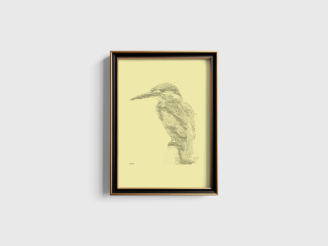 A3 Schreibmaschinenbild Eisvogel in Schwarz auf Elfenbein