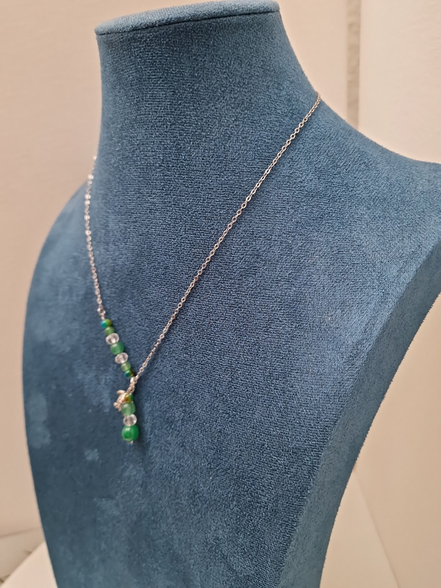 Parure Bijoux Acier Argenté Tortues Perles Jade Cristal