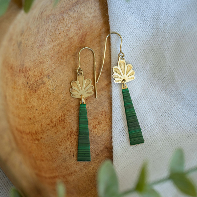 Boucles d'oreilles Calyx - Doré, vert